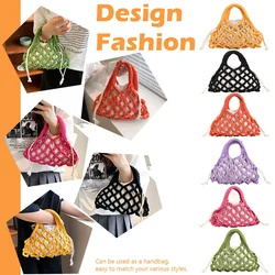 Cotton Thread Shopping Handbags Fashion Women Girls Knitting Hollow Out Bucket Tote Bag Personality Portable Woven Summer Bags