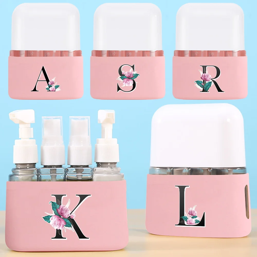 

4pcs Portable Refillable Bottle Set Travel-Ready For Cosmetics Whitemarble Letter Container Initial Name 26 Letters Pattern