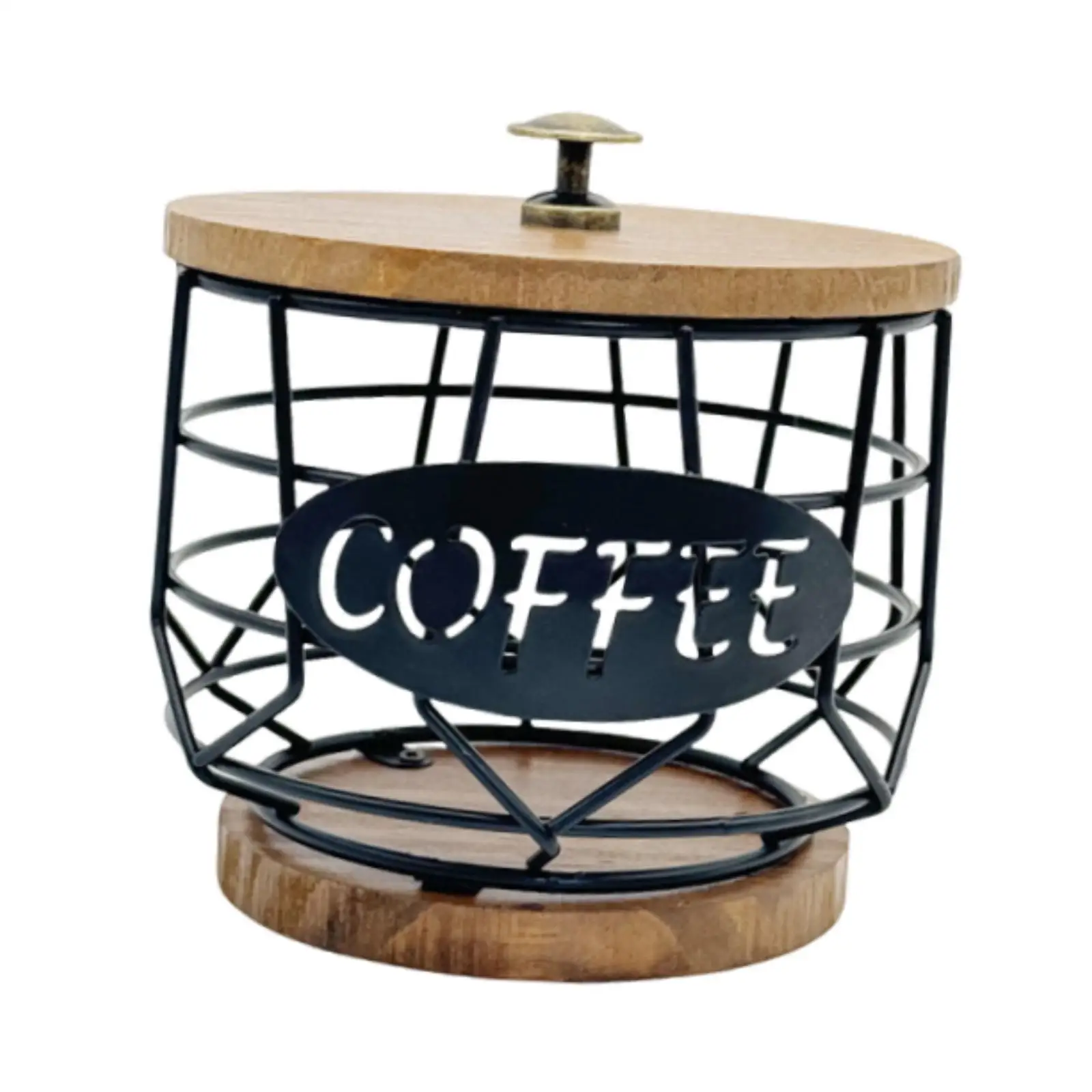 

Coffee Pod Holder with Wooden Base Iron Container for Kitchen Desktop Office