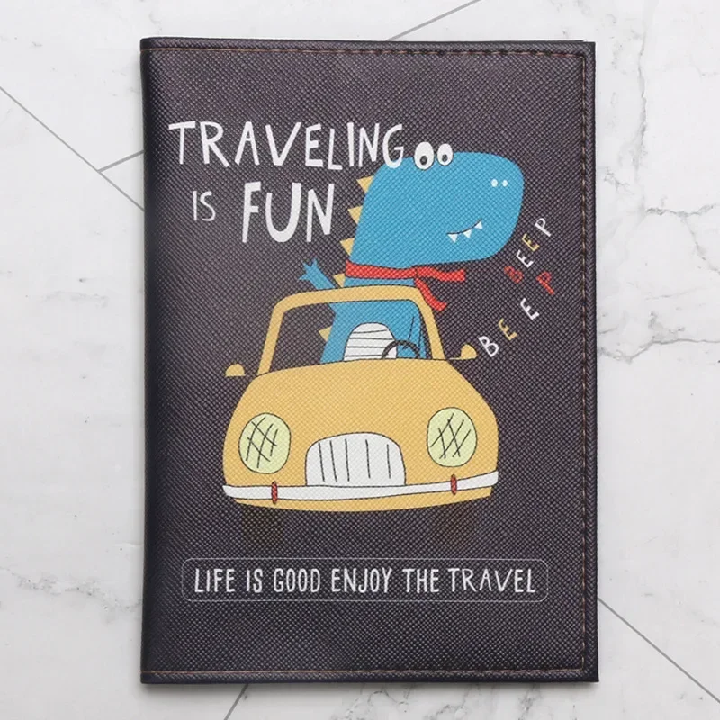 Funda de cuero con dibujos animados para pasaporte, portatarjetas de identificación, billetera portátil, accesorios de viaje para hombres, mujeres y