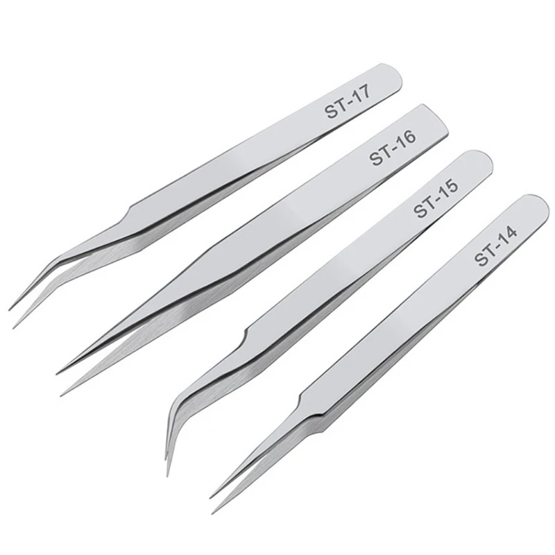 1 Set Stainless Steel Long Forceps Straight Head Elbow Tweezers ST-10, ST11, ST-12, ST-14, ST-15, ST-16, ST17