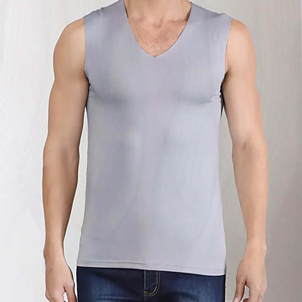 Men Vest Sleeveless V-Neck Quick Dry Ice Silk Vest T-Shirts TankTop for Daily Wear Close-fitting Summer TankTop Male Vest