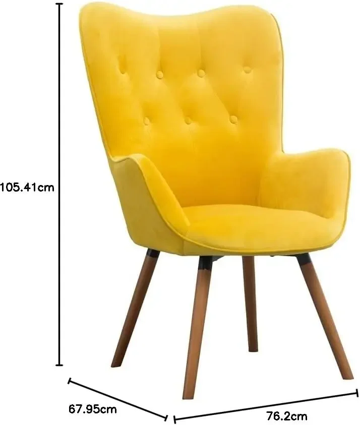 Furniture AC155YL Doarnin Silky Velvet Tufted Button Accent Chair, Yellow 30D x 41.5W x 26.8H in