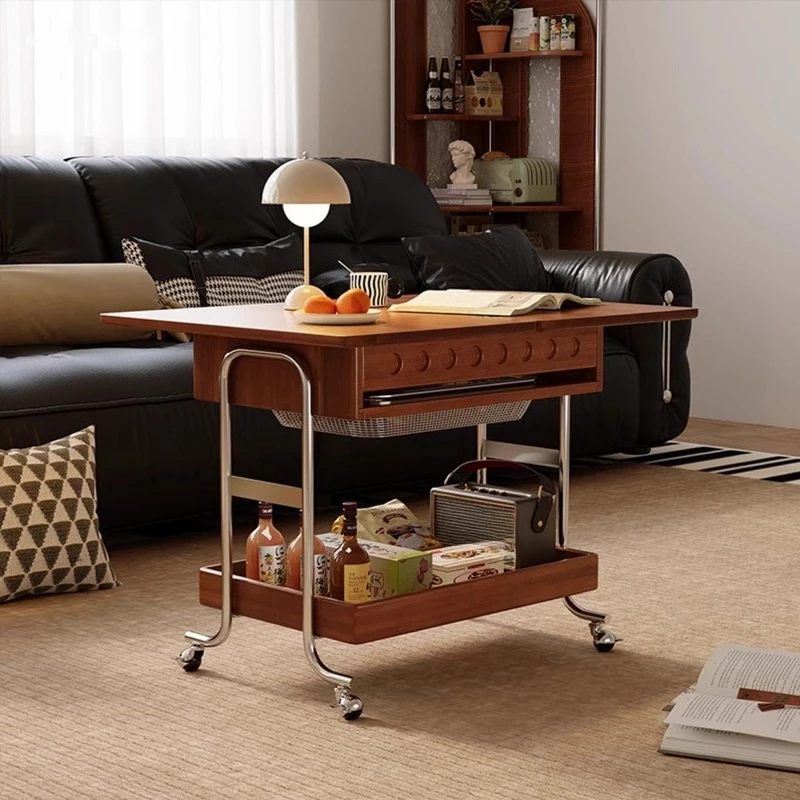 Retro removable coffee table, living room side cabinet, small dining car side table