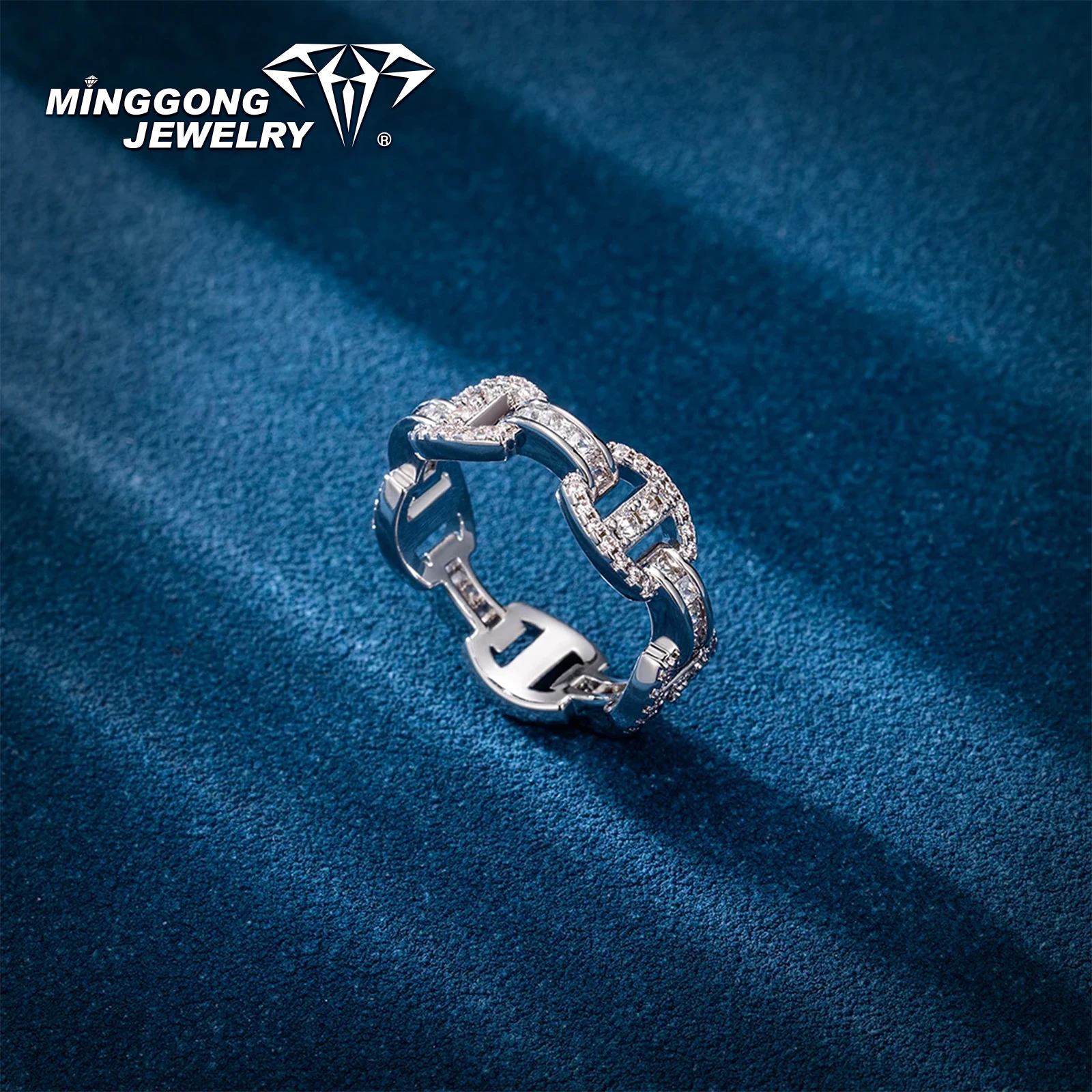 

Настраиваемое кольцо из серебра 925 пробы 10 карат/14 карат из цельного золота VVS с муассанитом Mariner Link Ring, новый дизайн в стиле хип-хоп для мужчин и женщин