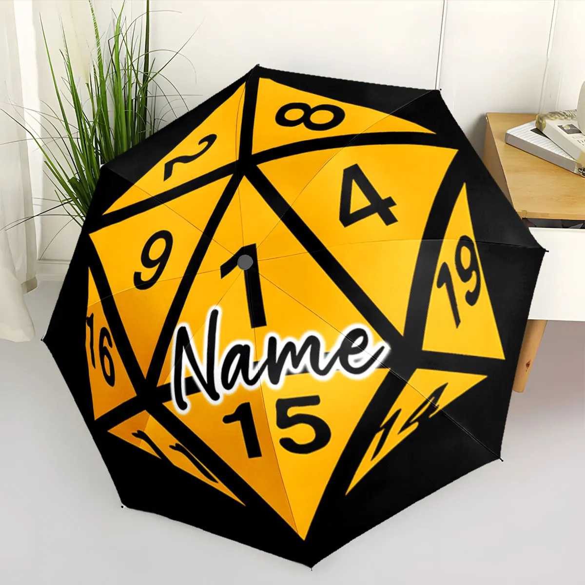 Custom Name Umbrella Umbrella Inspired by Gaming Dice Design Print 8 Iron Ribs Folding Umbrella Auto-Open Fashion Sunshade