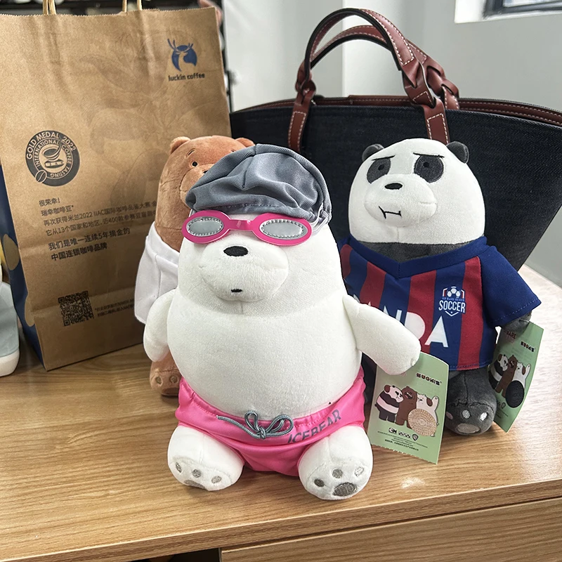 20cm We Bare Bear Stuffed Animal Toy Sports Series Oornaments Cute Bear Football Doll Swimming Plush Doll Taekwondo Models