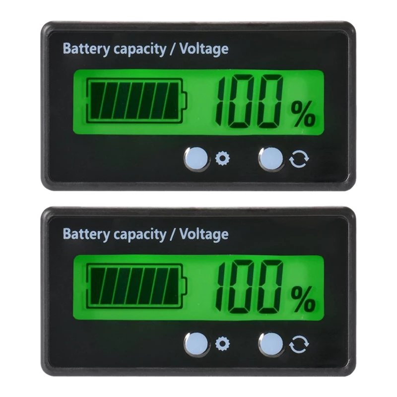 2X LCD Battery Capacity Monitor Gauge Meter,Waterproof 12V/24V/36V/48V Lead Acid Battery Status Indicator