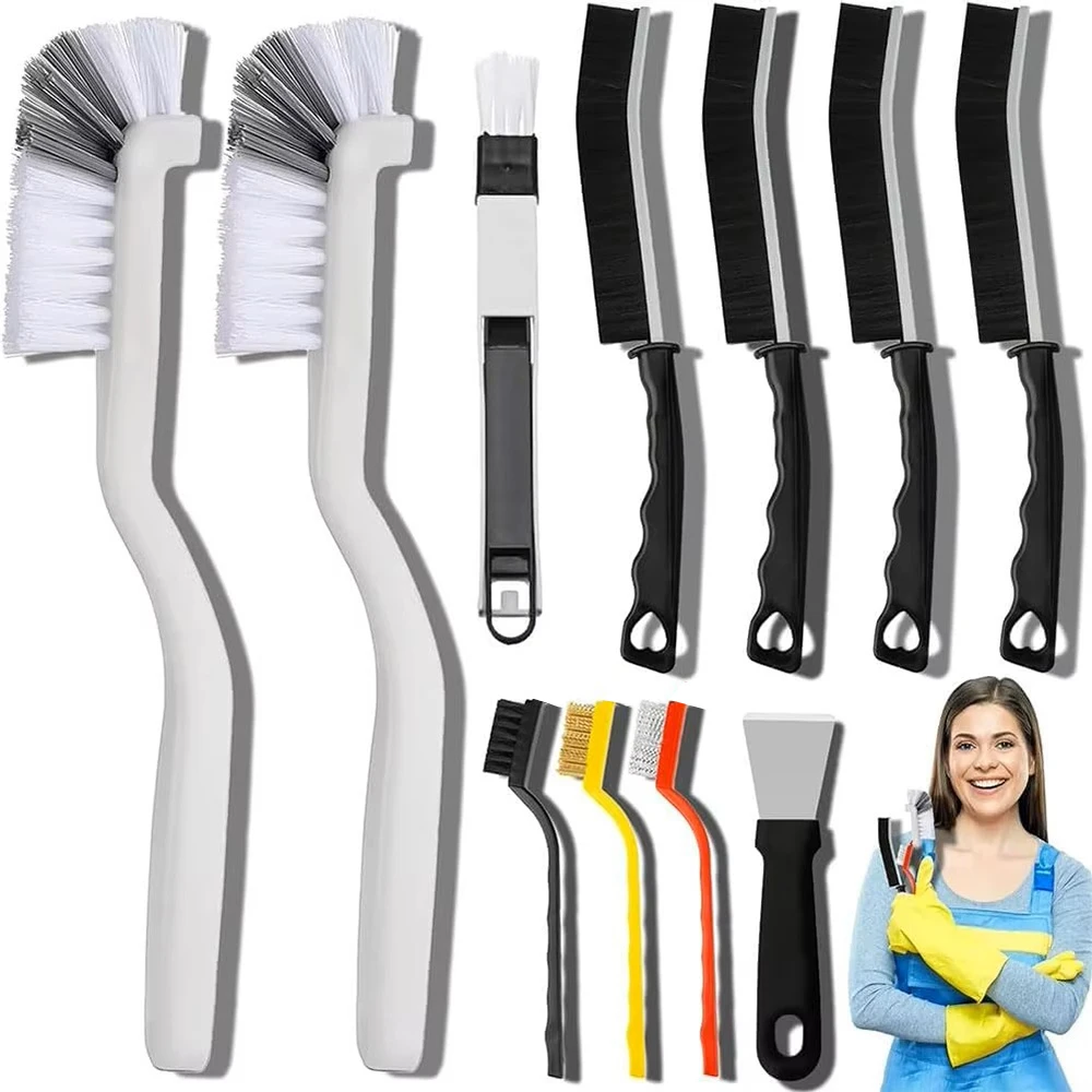 Conjunto de escova de limpeza de fendas, 11 peças, suprimentos de limpeza de cerdas duras para cozinha, banheiro, canto, rejunte, pia, copo, bule, garrafa