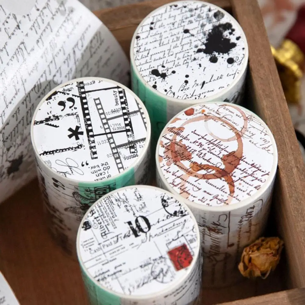 70mm * 3m/Roll Manuscript Theme Washi Tape Diy Diary Album Collage Material Background Decoration Circular Sticker Ins Retro