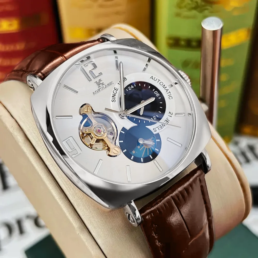 [Mechanical Men's Watch] Retro Mechanical Men's Watch | Elegant, Skeleton Dial, Hollow Design, Alloy Case, Synthetic Leather Strap | Business and Casual Wear, No Batteries Required image 6