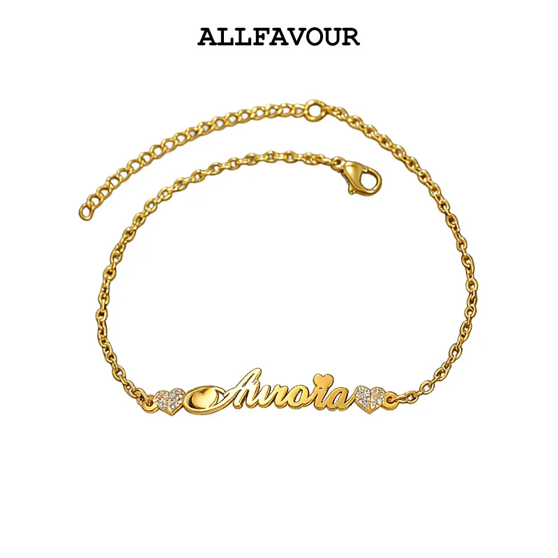 

Custom Name Bracelets For Women Girl Zircon Heart Gold Color Stainless Steel Sweet Romantic Anniversary Birthday Jewelry Gifts