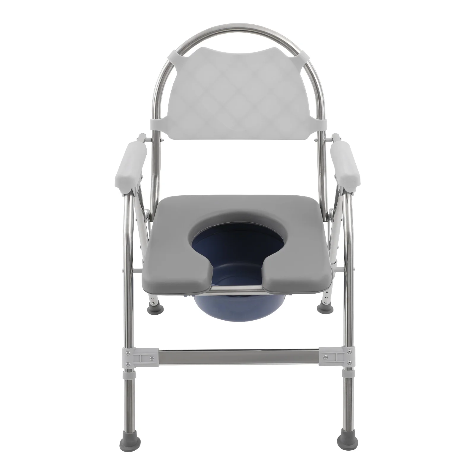 

Adjustable Commode Chair, Foldable Stainless Steel Toilet Chair with Leather Seat, Shower Chair for Elderly Disabled, Gray