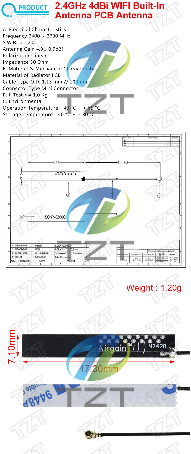 10/30 Stück 2,4 GHz 4dBi WLAN Interne Antenne PCB Eingebaute Omni-Antenne mit UFL-Anschluss – Detail 1