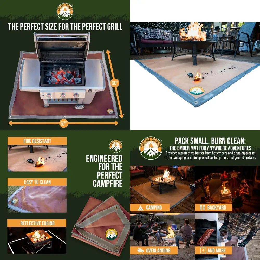 

Portable Outdoor Fire Pit Mat - Grill Deck Protector, 67x60, BBQ Pits Accessories