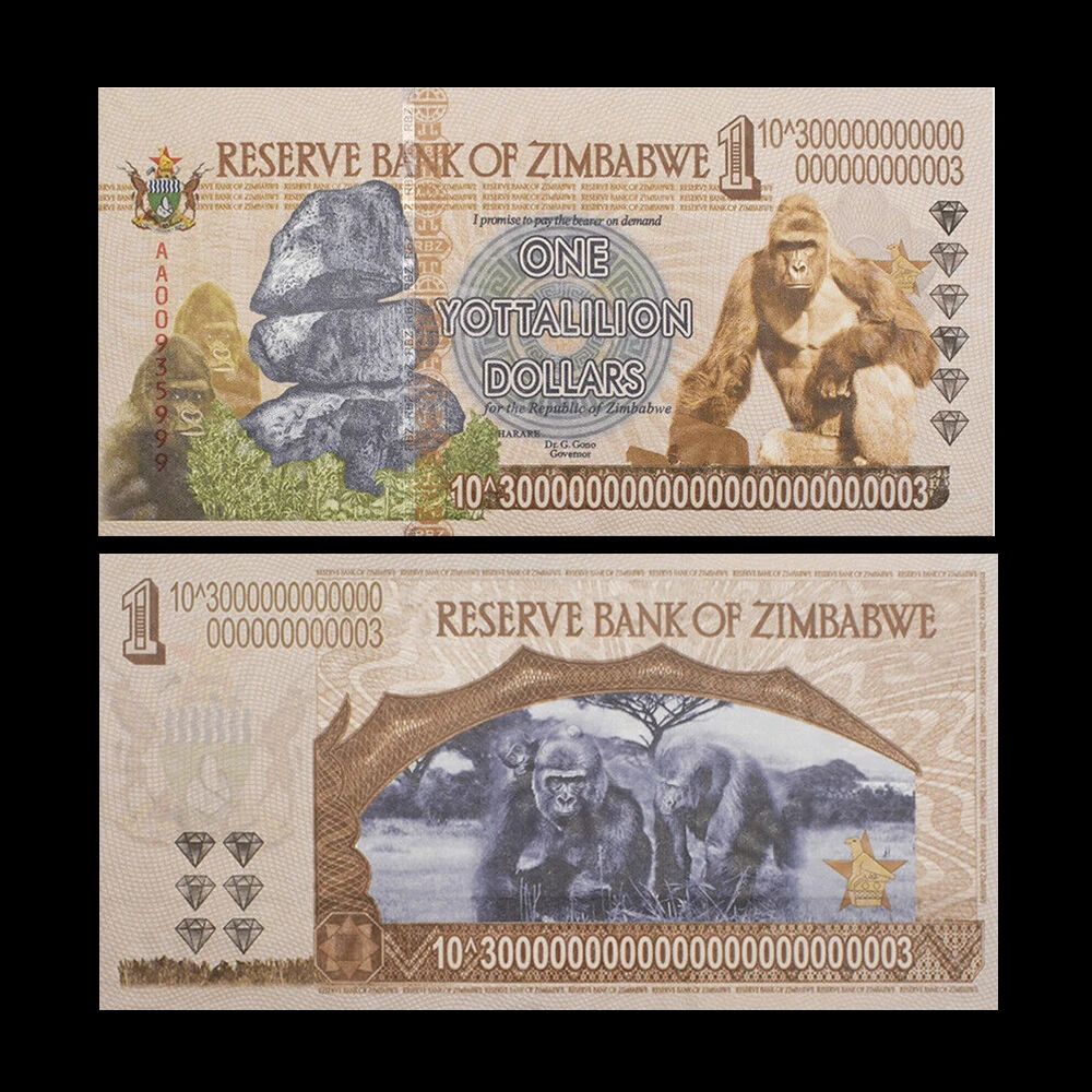 Zimbabwe Banknotes One Yottalilion Dollars Orangutan Diamond Paper Money Uncurrent Collect Gift