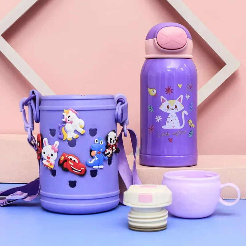 Cute and Funny Pattern Kindergarten Baby DIY Hole Cup Children's Pot Bear Sucker Big Belly Cup Stainless Steel Vacuum Flask