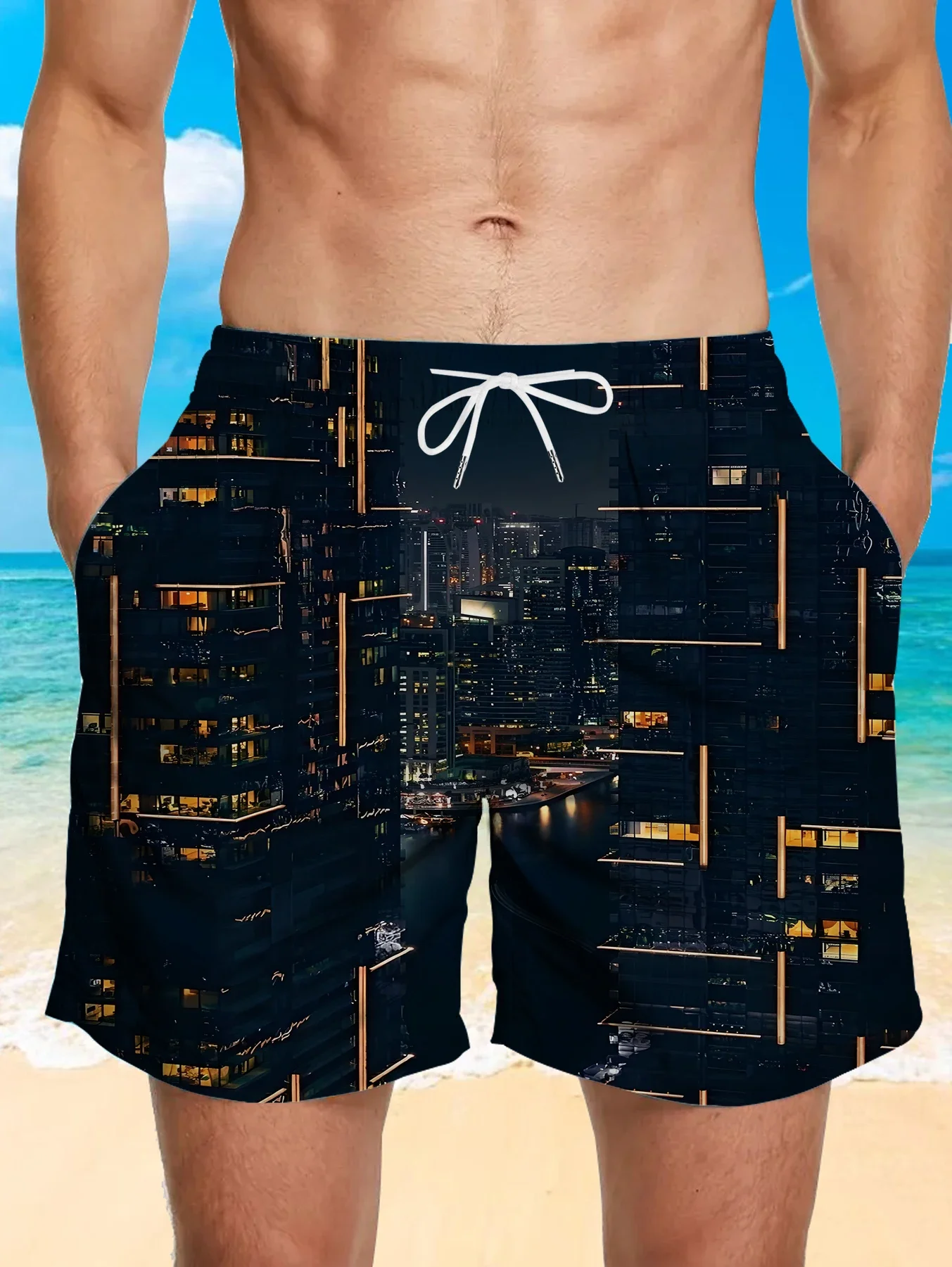

Vintage Pattern Digital Printed Shorts Male Full Print Polyester Quick Dry Trunks