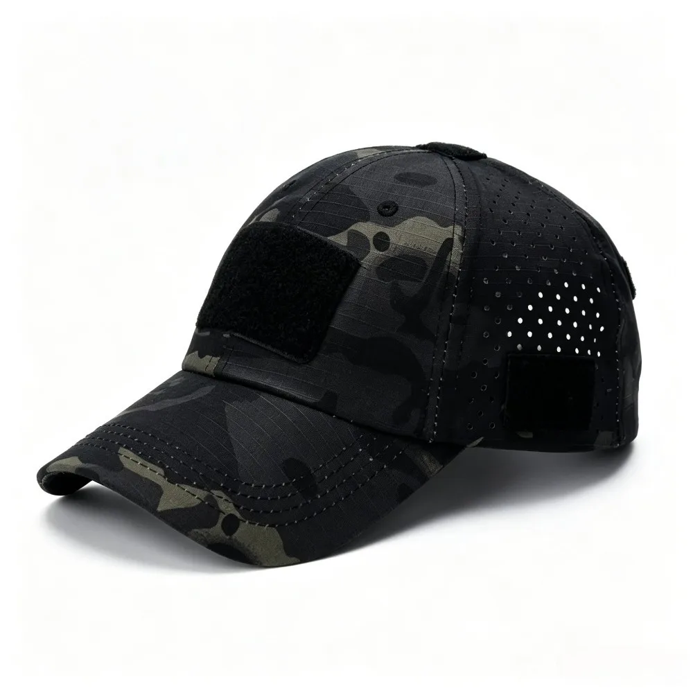 Tactical Baseball Cap for Men Breathable Perforated Hole Hat Hook and Loop Patch Compatible Outdoor Sports Hunting Hiking Adjust