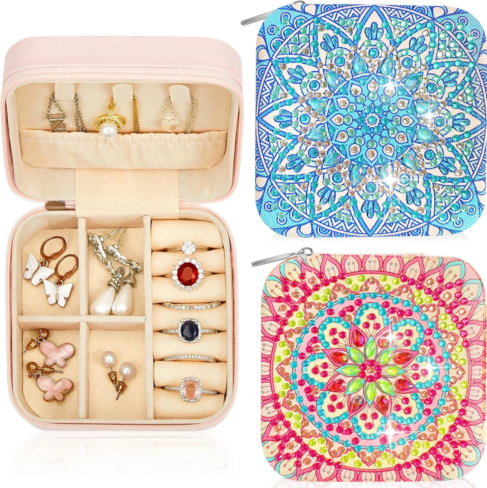 1pc/Set Mandala Diamond Art Travel Jewelry Box Diamond Painting Jewelry Storage Box Portable Diamond Art Jewelry Box for Adults