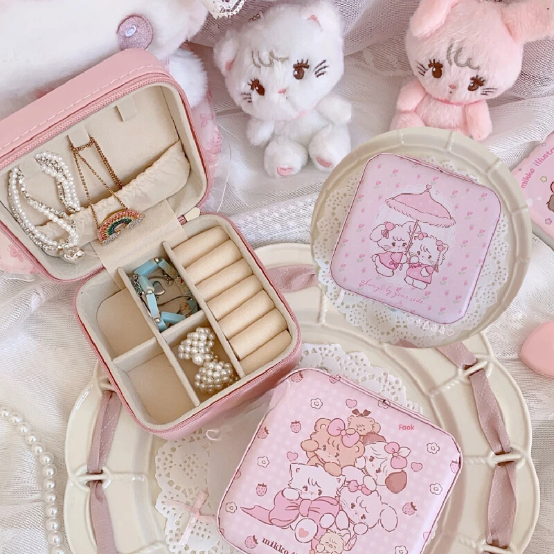 Kawaii Mikko Jewelry Box Storage Box Cartoon Mikko Printing Portable Necklace Ring Jewelry Mini Storage Box Ornaments Girls Gift