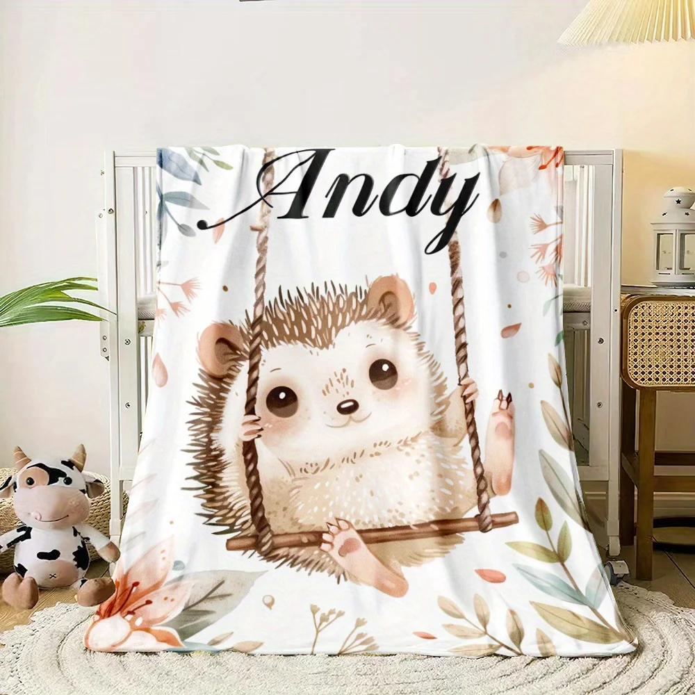 Customized name: Hedgehog Swing Flannel Blanket-comfortable,suitable for all seasons,ideal for sofas,camping, office supplies