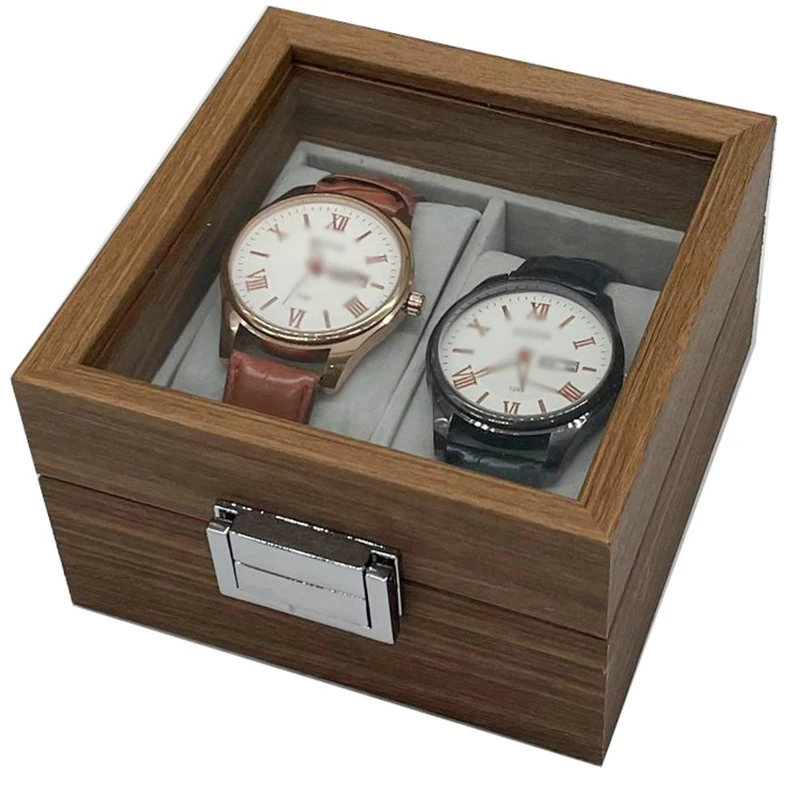 Black Walnut Pattern Wooden 2-digit Watch Display Storage Box Couple Watch Packaging Box Double Watch Gift Box