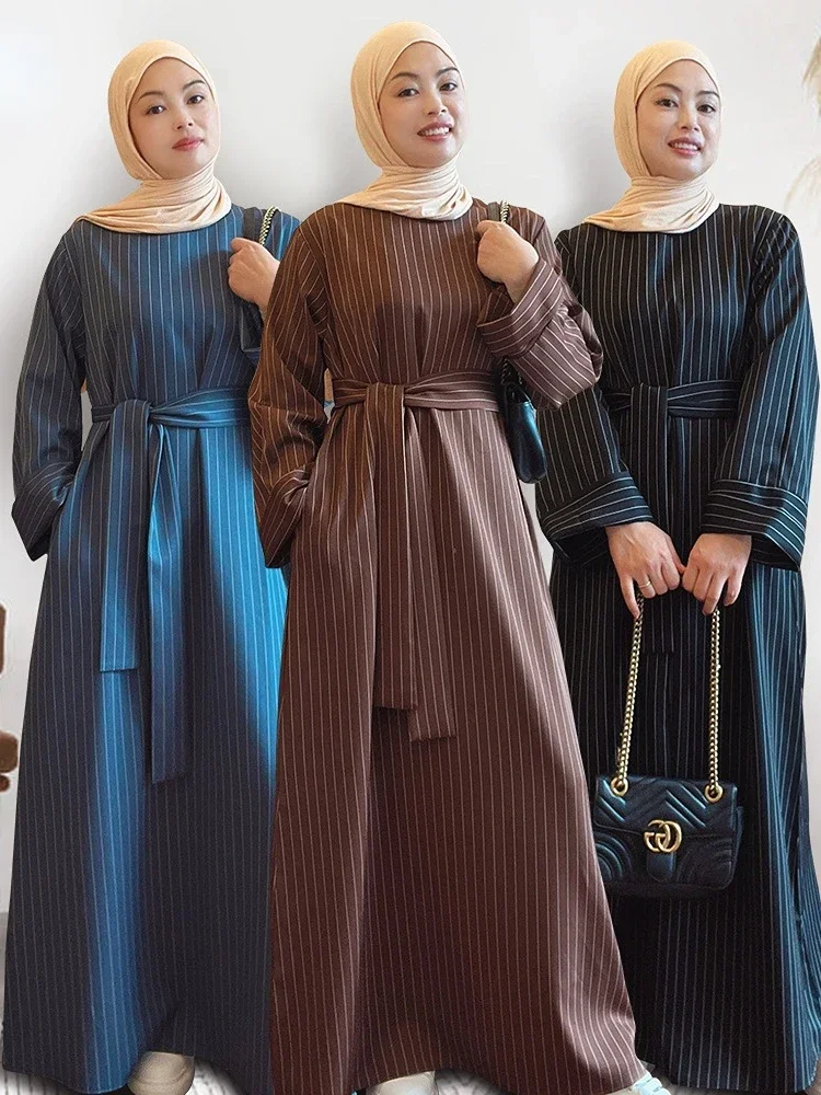 Ramadan Jurk Voor Vrouwen Moslim Gestreepte Abaya Eid Mubarak Gebed Lange Gewaad Dubai Kalkoen Islam Jurk Kaftans Abayas Vestidos Largo