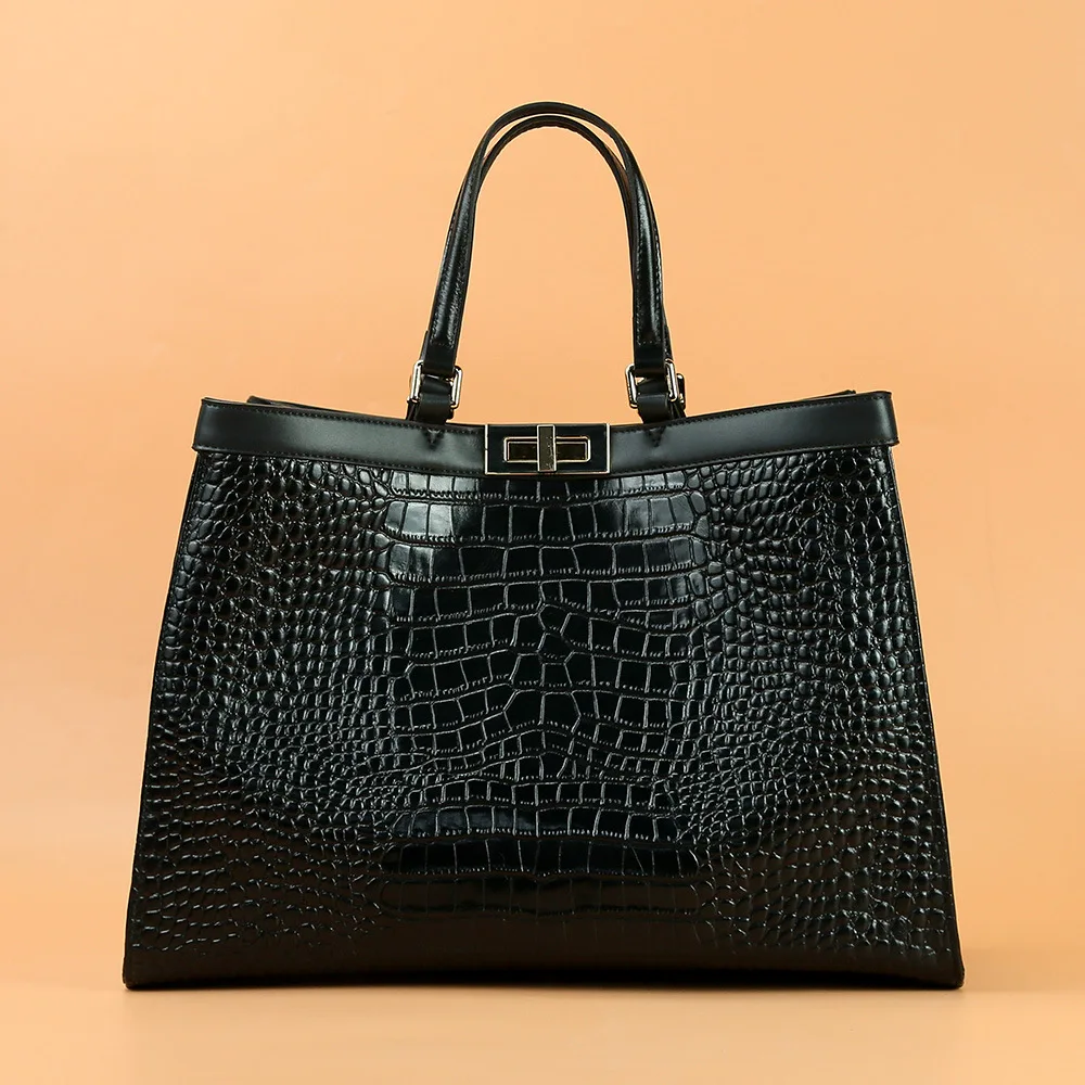 Luxury Handbags Crocodile Pattern Bag Genuine Cow Leather Fashion Female Large Capacity Women Tote Bag