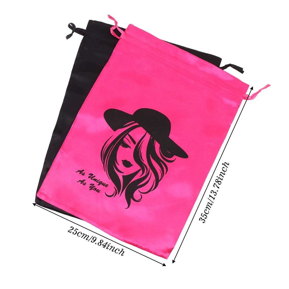 Wig Packaging Bags For Business Hair Black Wigs Storage Bag Satin Extensions Hair Bags Ribbon Drawstring Silk Packaging Pouches