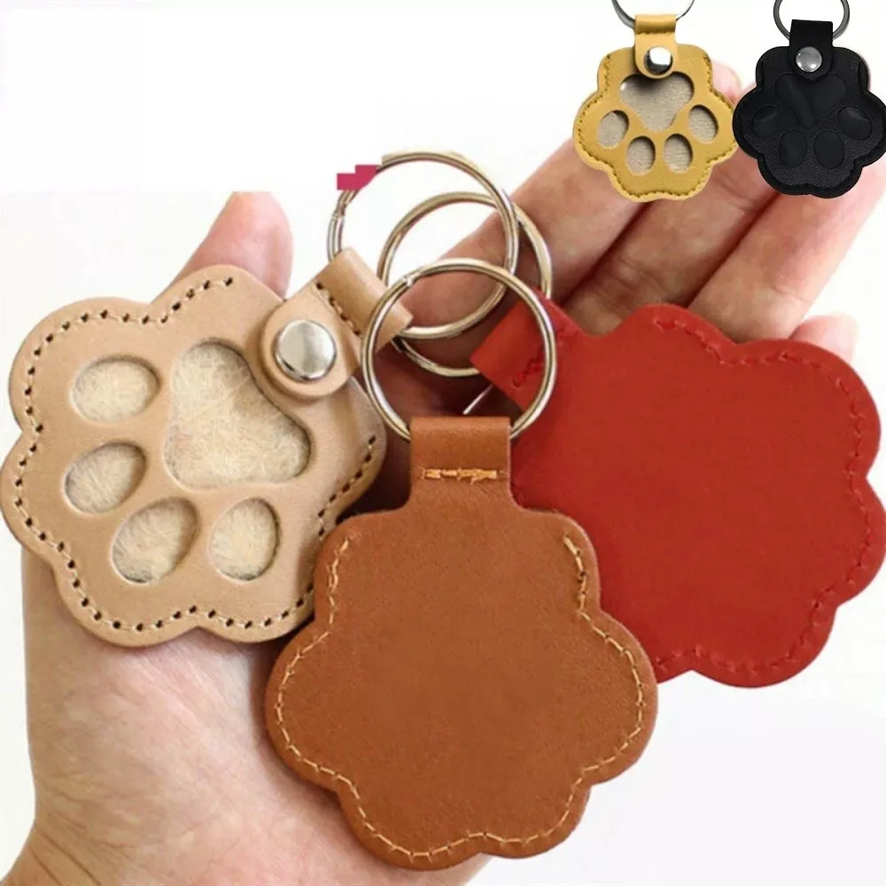 

Cute Cute Cat Claw Keychain Creative Puppy Pet Hair Storage Bag Keyring PU Leather Dogs Paw Pendant Hanging Accessory