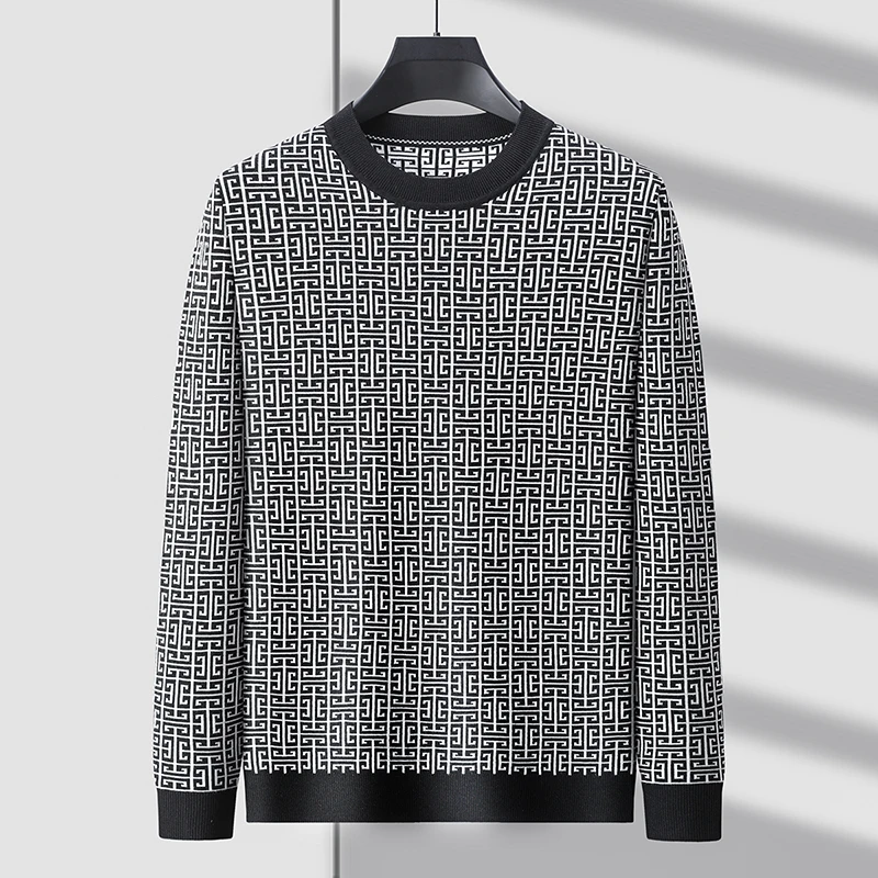 High end brand luxury round neck sweater men\'s 2024 autumn winter new fashionable personalized printed casual knitted pullover