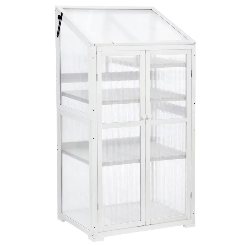 62-Inch Height Portable Cold Frame with Wheels Adjustable Shelves Large Greenhouse for Indoor Outdoor Use Wood Construction