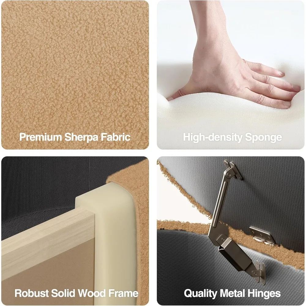 مقعد عثماني للتخزين المنجد لغرفة النوم، حامل معدني باللون البيج، نهاية أثاث تخزين السرير مع قماش بوكل #5