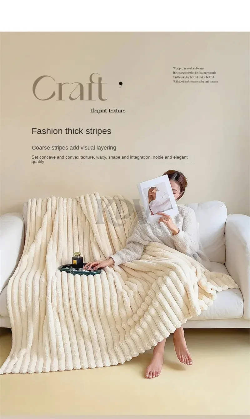 Luxury Soft Faux Rabbit Fur Throw Blanket Fluffy Warm Solid Color Plush Blanket for Sofa Bed Single Double Spring Autumn Plaid