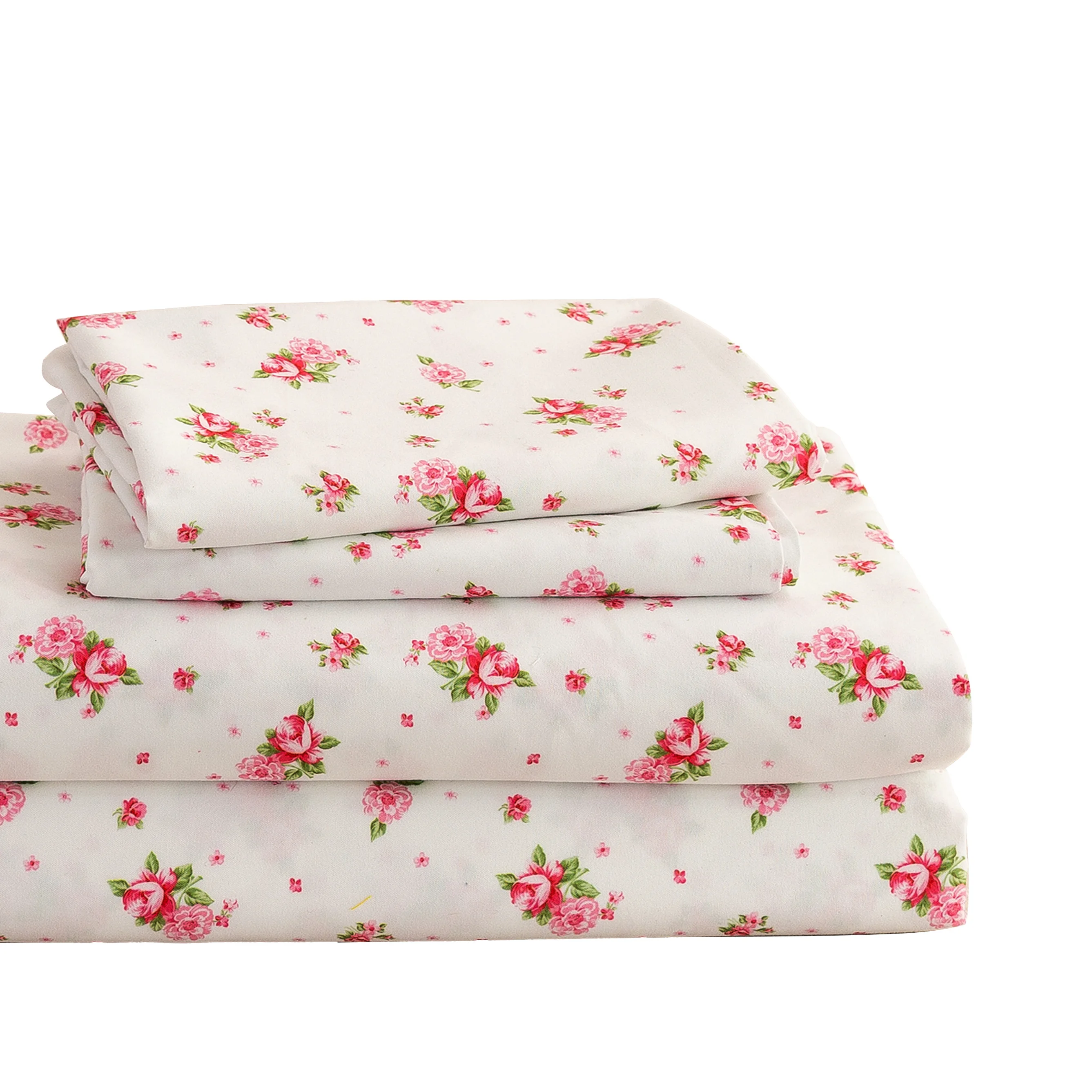 4Pcs Bed Sheet Set Queen King Size Soft Breathable Pink Floral Pattern Wrinkle Resistant Cooling
