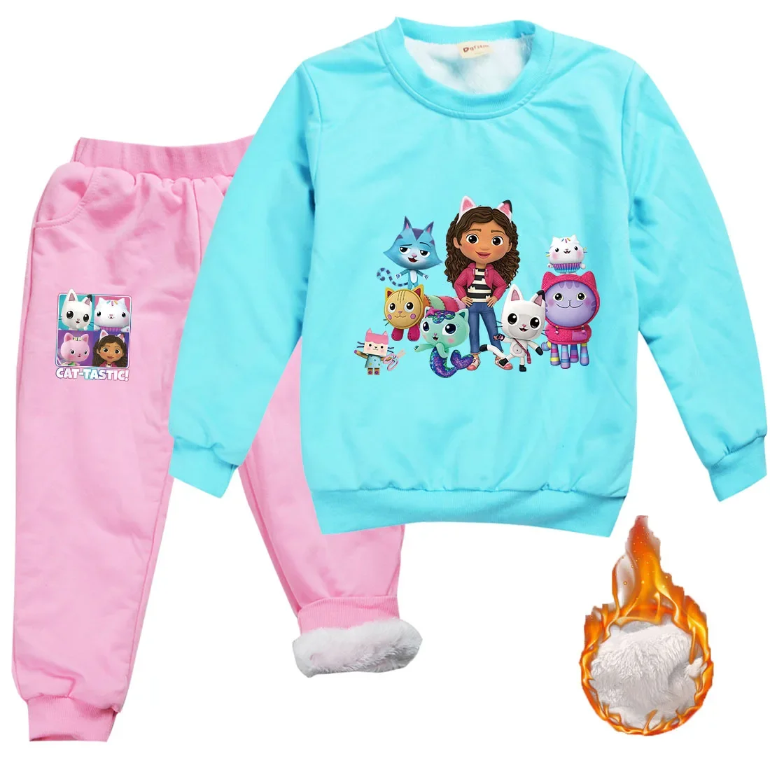 Gabbys Doolhouse Kleidung Baby Mädchen Gabi Chat Kleidung Kinder Winter Fleece Samt verdicken Sweatshirt Hose 2 stücke setzt Jungen Outfits