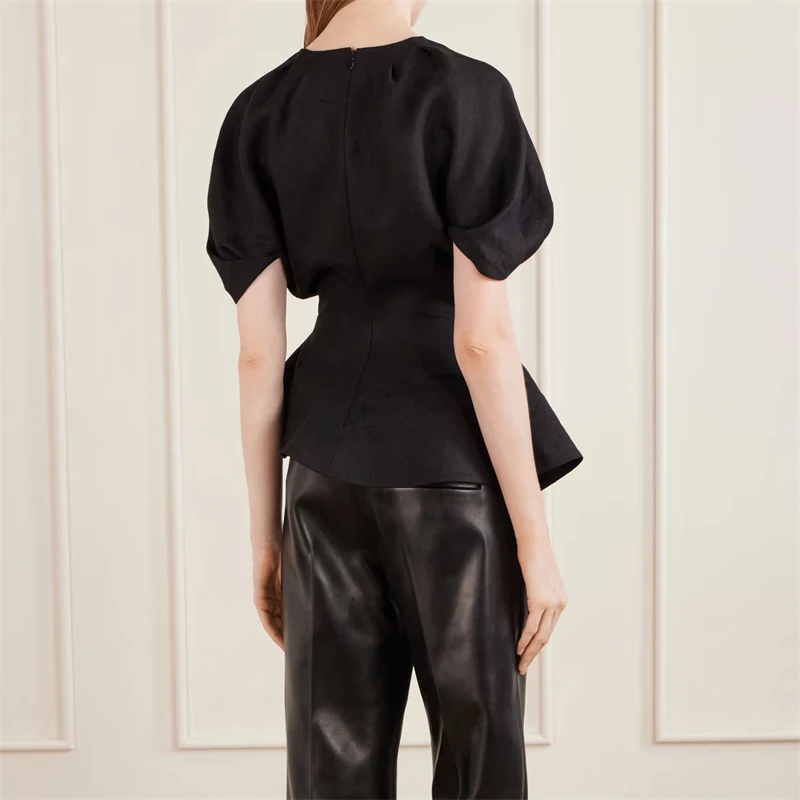 New Summer Women's Round Neck Linen Blend Irregular Knit Top (Y2K) High Quality Fashion Casual Loose Short Sleeve T-Shirt