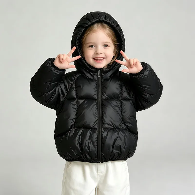 Herbst Winter Baby Jungen Mädchen Leichte Jacke Einfarbig Dick Warm Kapuzenjacke mit Reißverschluss Oberbekleidung für 1-6 Jahre Kinder Baumwolle Daunenjacke – Detail 4