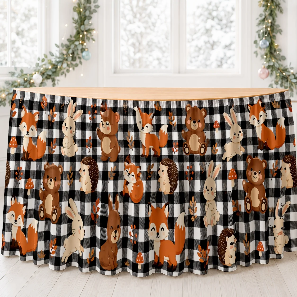 Tablecloth / Tablecloth - Forest Animals - Checkered - Autumn Harvest Festival - Picnic - Forest Theme