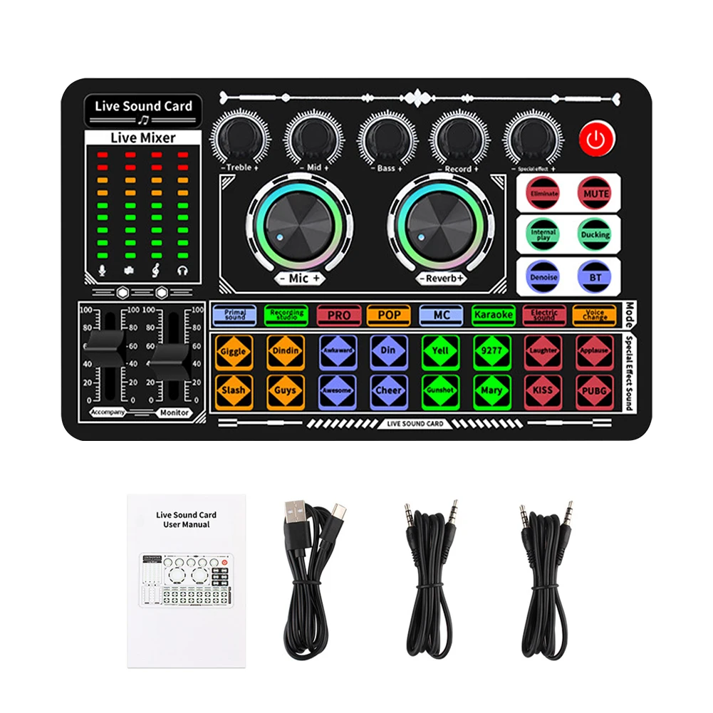 

Music Compatible Audio Mixer Streaming Board Live Sound Card Multiple Effects Gift USB Rechargeable Voice Changer