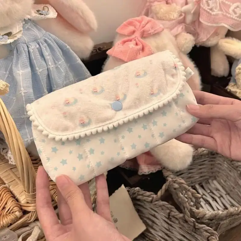 Portable Polka Dot Lace Makeup Bag Sweet Bow Flip Top Water-resistant Storage Pouch Pencil Case for School Students Gift view 5