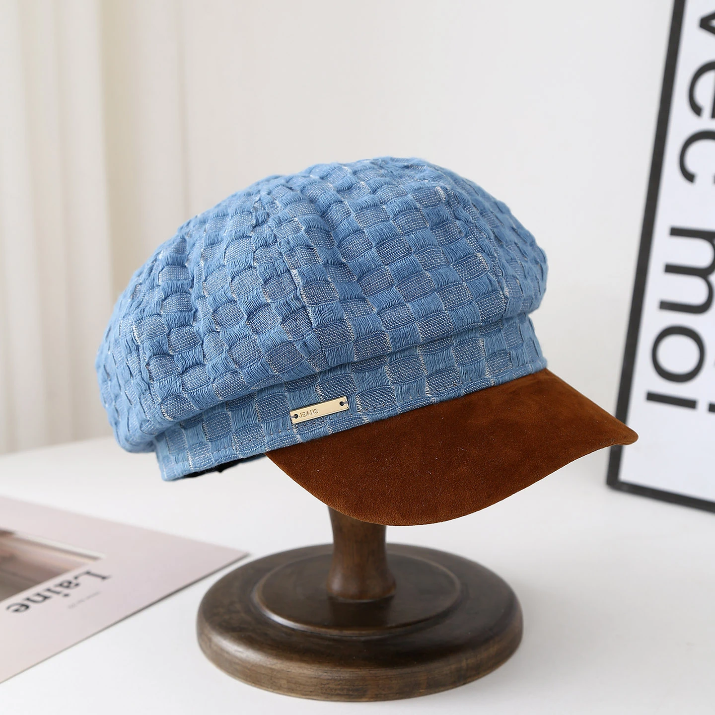 Beret jeansowy vintage, kaszkiet, kapelusz ośmiokątny dla kobiet, ciepła czapka zimowa z szerokim rondem, akcesorium do noszenia na zewnątrz i w podróży.