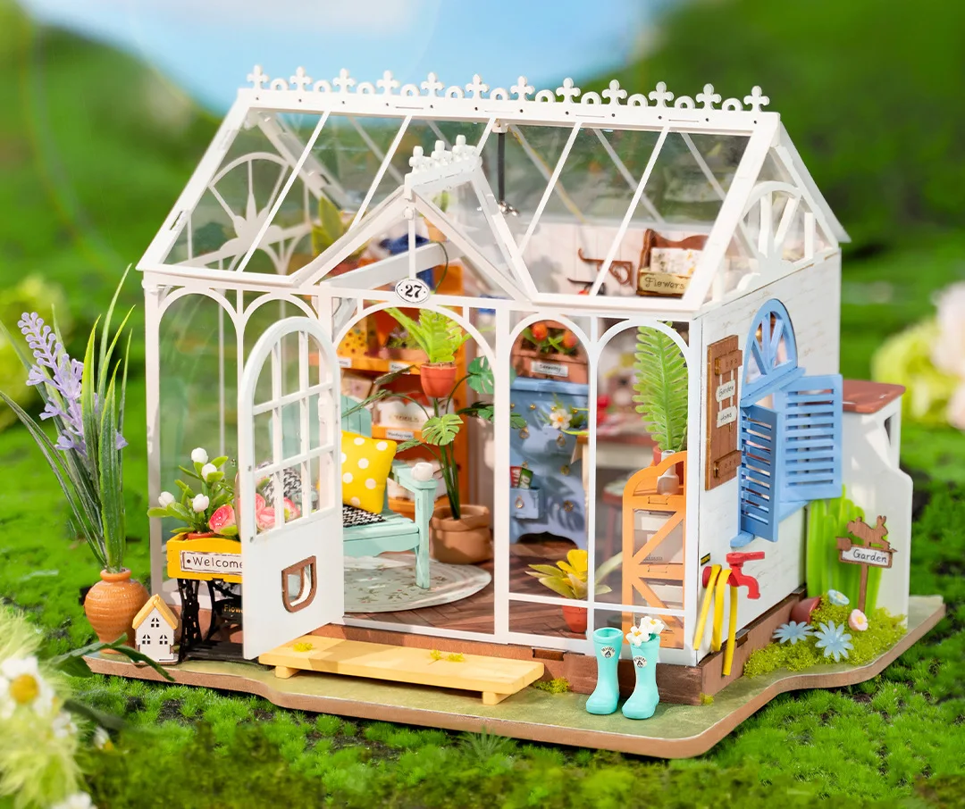 240 sztuk domek z kwiatami DIY ręcznie robiona chatka miniaturowy Model Mini 3d trójwymiarowe Puzzle klocki do budowy zabawka