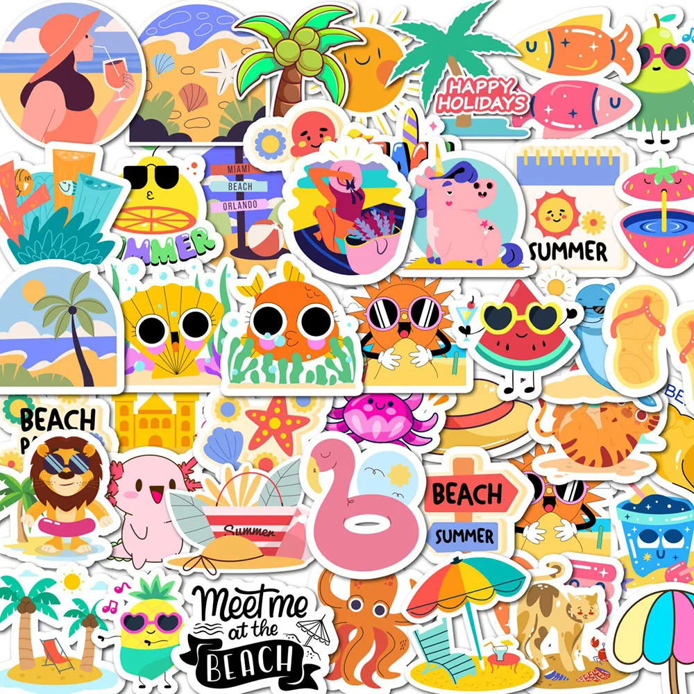 Summer Beach Holiday Stickers Waterproof Vinyl Decals For Laptop Water Bottle Phone Case DIY Decor