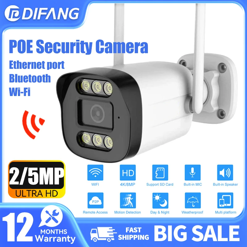 

Уличная IP-камера видеонаблюдения Tuya 5MP POE с Wi-Fi, удаленным управлением, двусторонней аудиосвязью, 4K HD и детектором движения