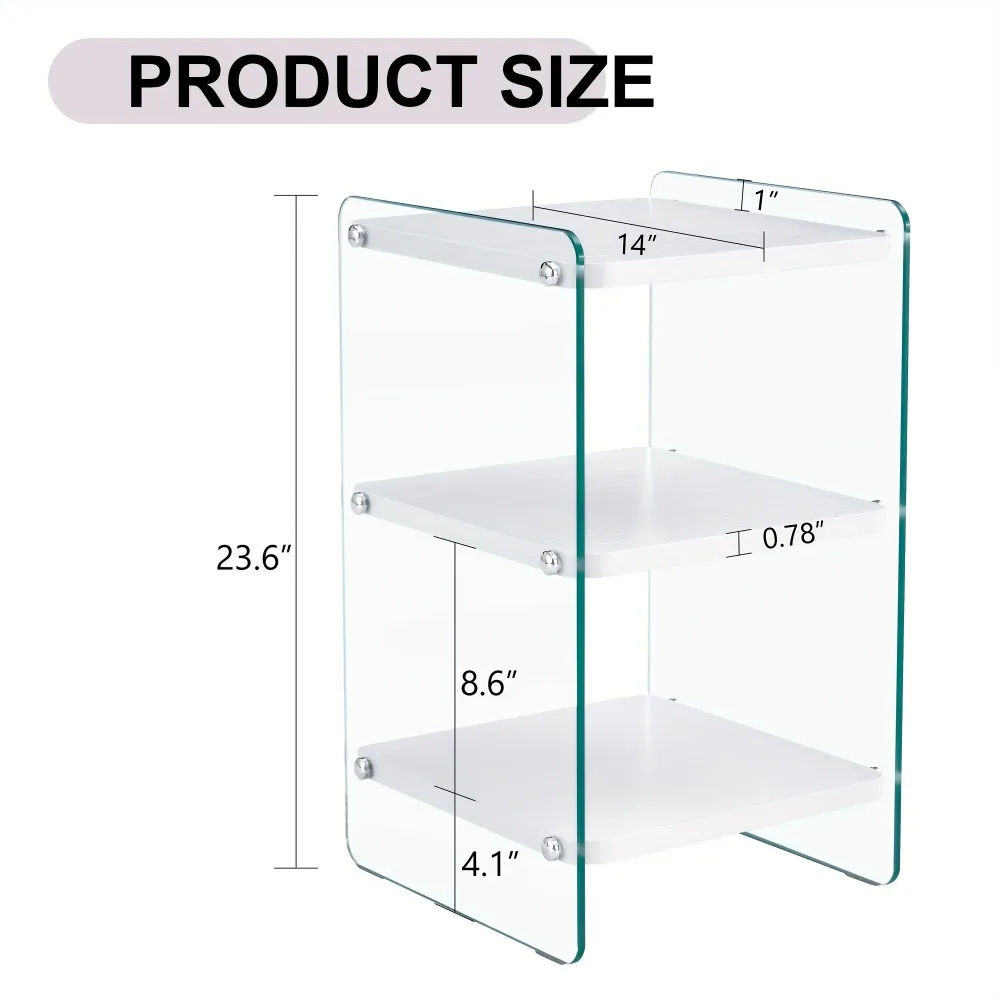 

Three Levels Of Bedside Tables.The Board Surface Is MDF, With White Stickers, And Both Sides Are Transparent Tempered Glass.The Design Is Simple And Generous, With Storage Function.Easy To Install.Local Warehouse.Furniture For Home.