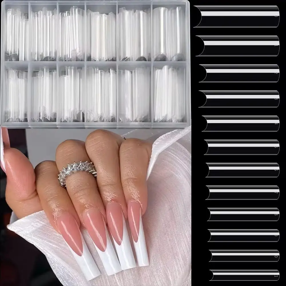 240Pcs French Long T Nail Tips Set Full Cover Pre-shaped No File Fake Nails Ideal for Home DIY Manicure & Professional Salon Use