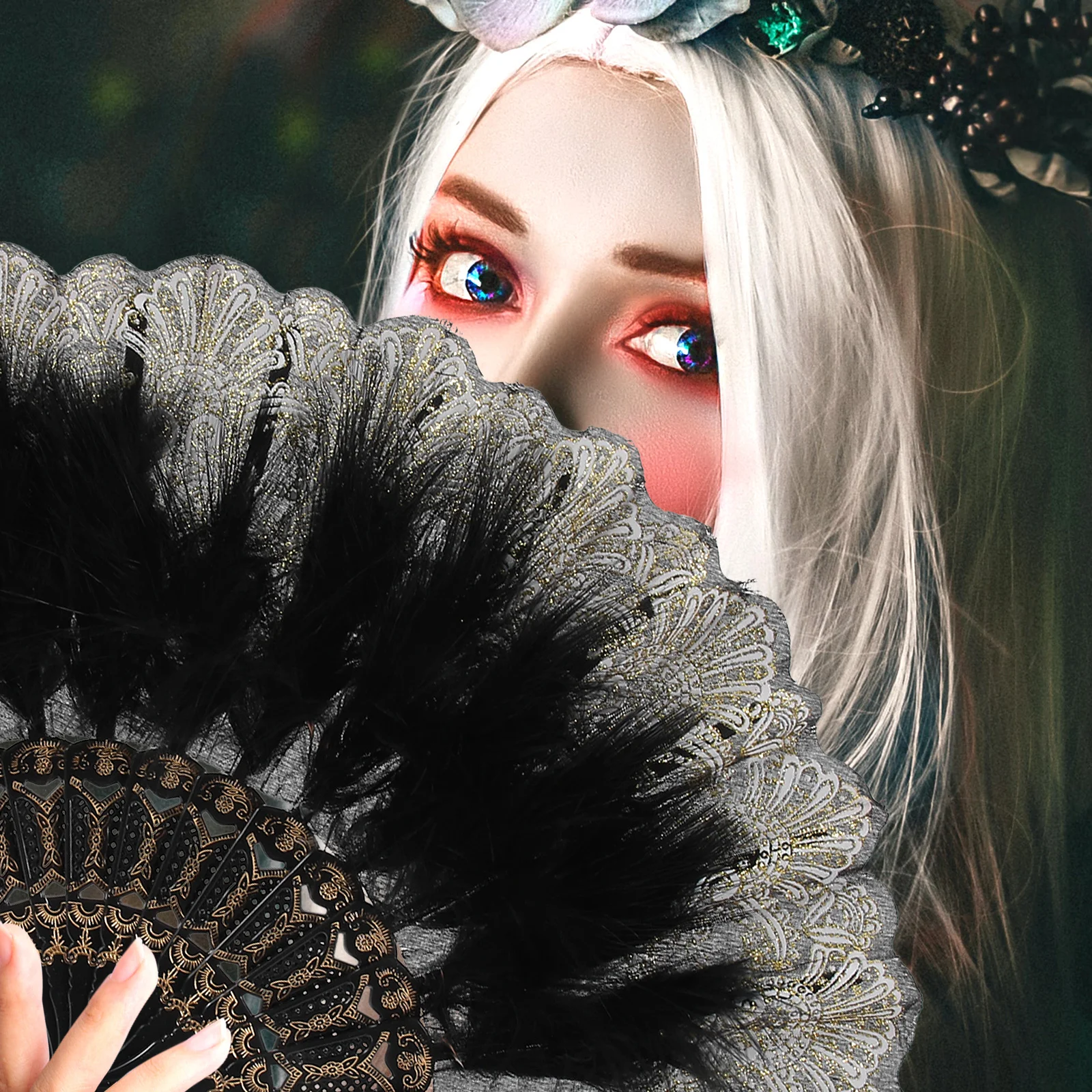 مروحة بلوم قابلة للطي للنساء، مروحة محمولة أنيقة، تصميم قابل للطي لحفلات الزفاف والحفلات التنكرية والمهرجانات #5