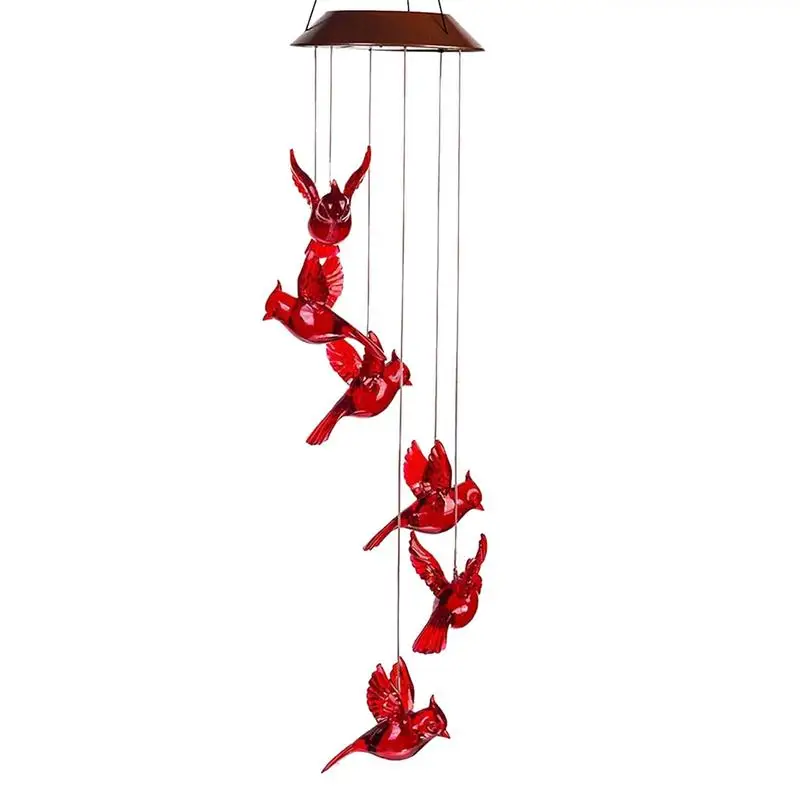 

Windchimes Outdoors Spiral Solar Powered Cardinal Windchime Red Bird Wind Lights With 6 LED Memorial Bird Windchime For Patio